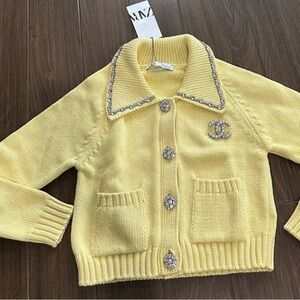 Zara jewelry collar cardigan with brooch